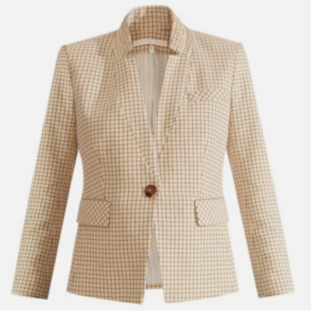 VERONICA BEARD Schoolboy Dickey Jacket Camel Ivory Plaid Blazer Womens Size 4 - Picture 1 of 9